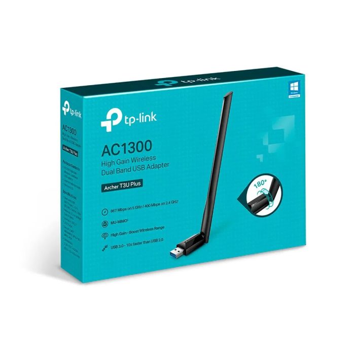 Adaptador Wi-Fi USB TP-Link Archer T3U Plus AC1300, dual band 5GHz y 2.4GHz, alta velocidad
