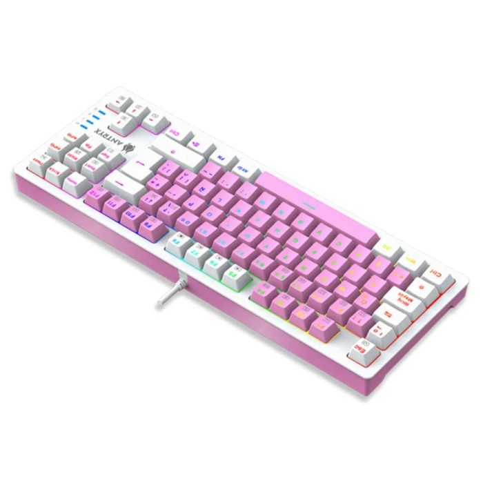 Teclado mecánico gaming Antryx MK-840 TKL RGB azul y rosa, ideal para gamers y personalización avanzada