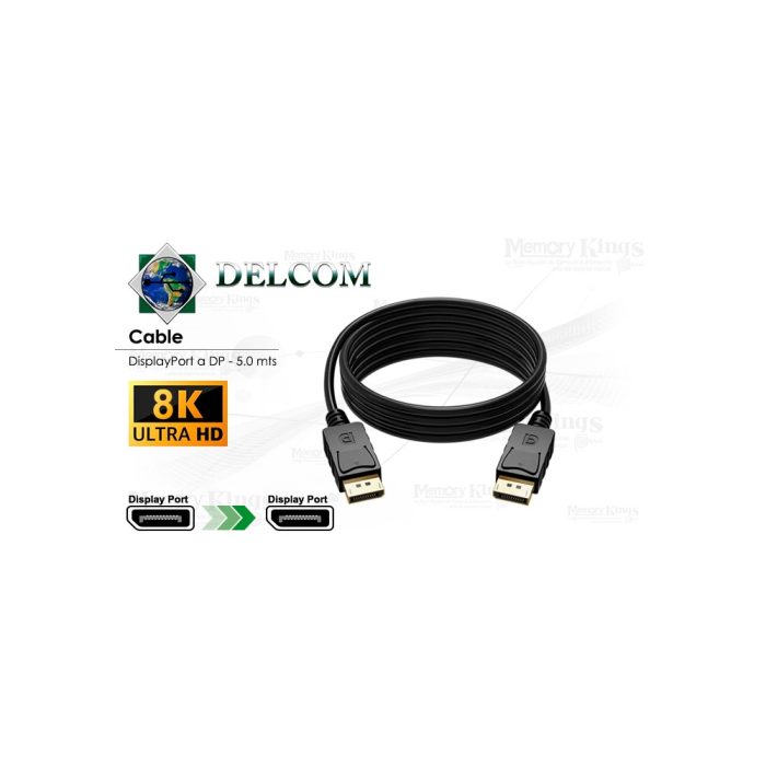 Cable DisplayPort 5m Delcom 8K – Alta definición y conectividad premium para tus dispositivos