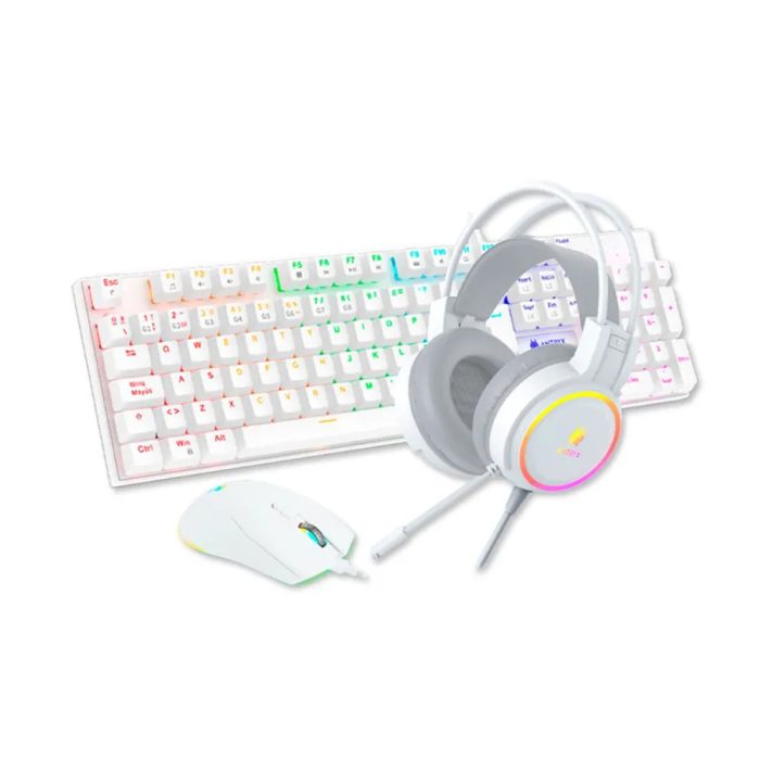 Teclado, Mouse y Auriculares Gaming Antryx GC-3100 X3 Mecánico RGB Blanco - Combo Perfecto para Jugadores