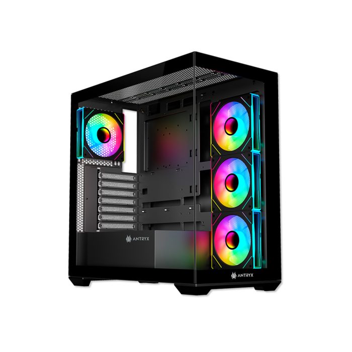 Caja Mid Tower ANTRYX FX 750 ARGB negra con iluminación RGB y diseño elegante para gamers