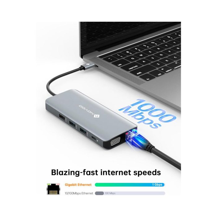 Estacion de puertos/Docking Station NOVOO 11-in-1, Interfaz USB-C, Plug-and-Play