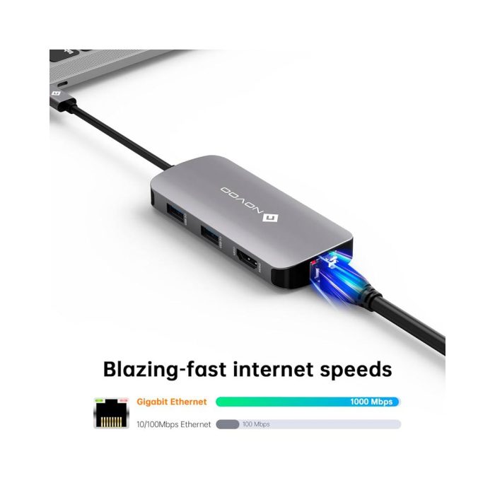 Estacion de puertos/Docking Station NOVOO 7-in-1, Interfaz USB-C, Plug-and-Play
