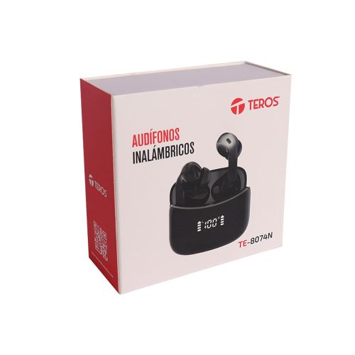 Audífonos TEROS TE-8074N, Bluetooth, TWS, negro