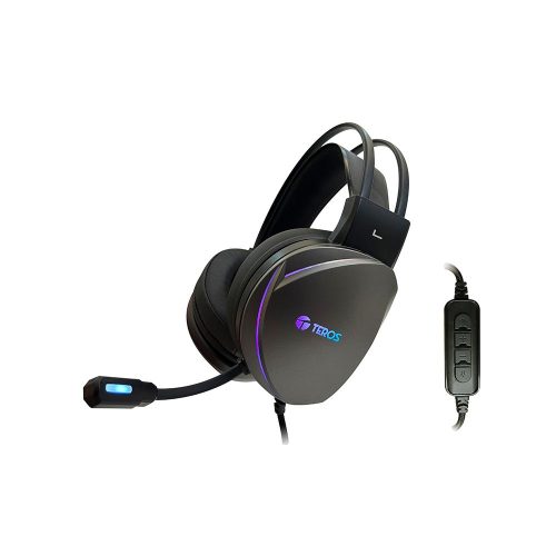 Auriculares Gaming TEROS TE-8170N estéreo 7.1, micrófono, conector USB, Negro, Luces RGB