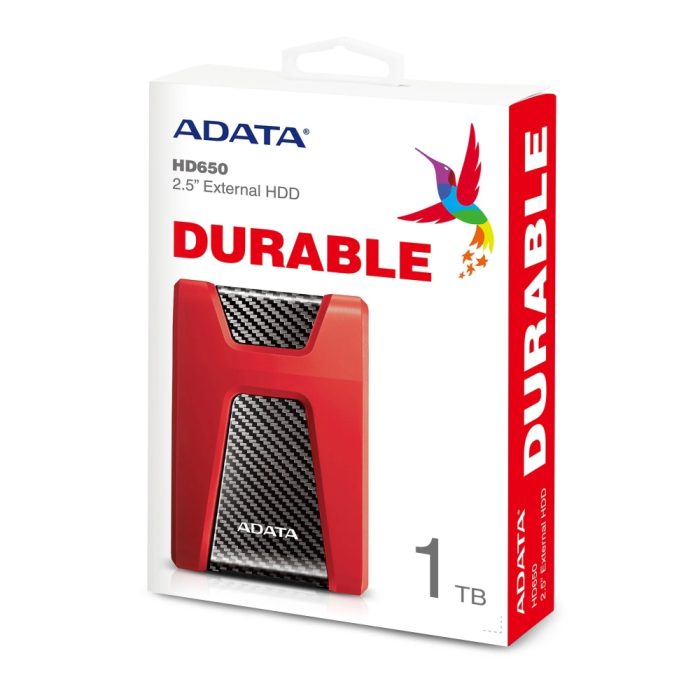 Disco Duro Externo Adata HD650 de 1TB Rojo - USB 3.2, Compatible con Consolas de Juegos y Cifrado AES