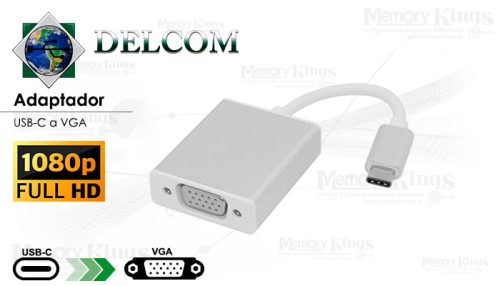 ADAPTADOR USB-C a VGA DELCOM FHD 1080p