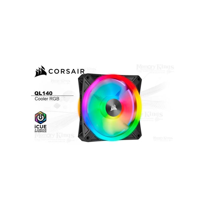 Ventilador Corsair QL140 RGB de 14 cm - Control PWM, 550-1250 RPM, ilumianción personalizable