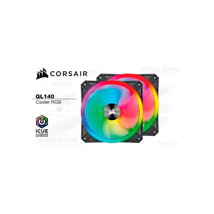 Ventilador Corsair QL140 RGB de 14 cm, control PWM, 550-1250 RPM, alto flujo de aire y elegante diseño iluminado