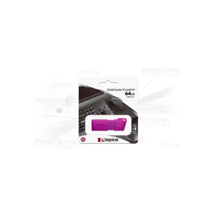 Unidad flash Kingston DataTraveler Exodia M 64GB USB 3.2 Tipo A púrpura neón, 5 años de garantía