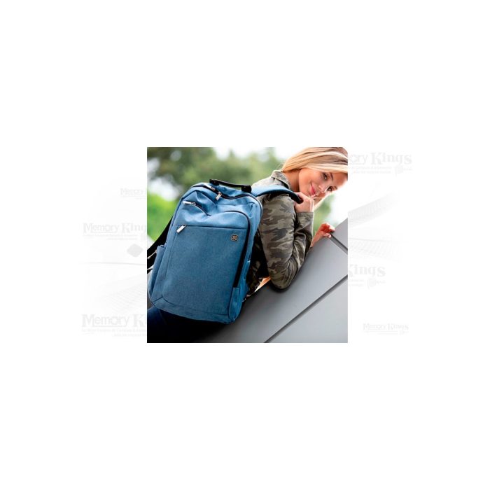 Mochila Klip Xtreme KNB-416BL de 15.6" en poliéster 100D, color azul, ideal para laptop y viajes.