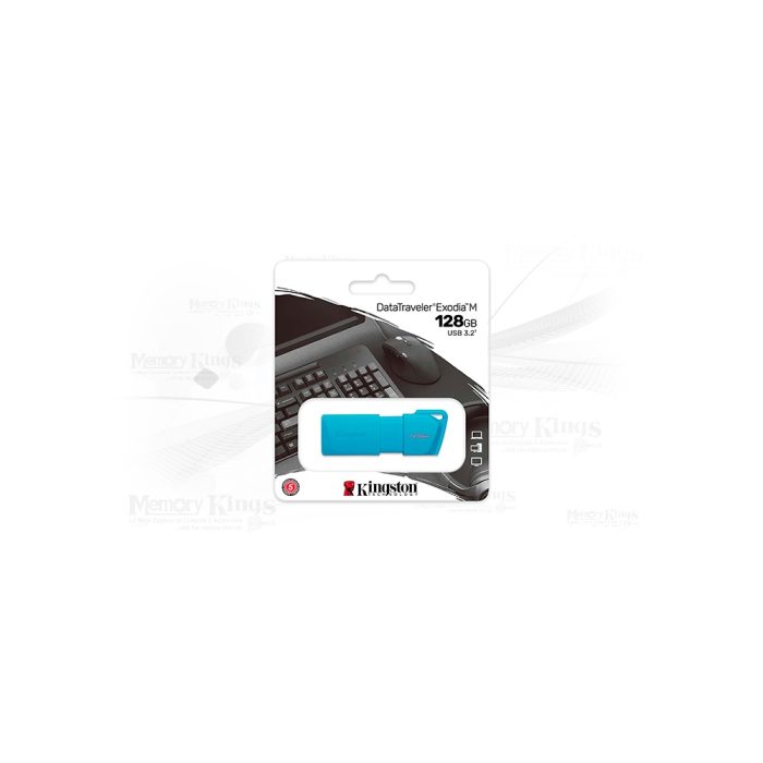 Memoria USB 128GB Kingston Exodia M en azul neón, rápida y portátil para almacenamiento seguro