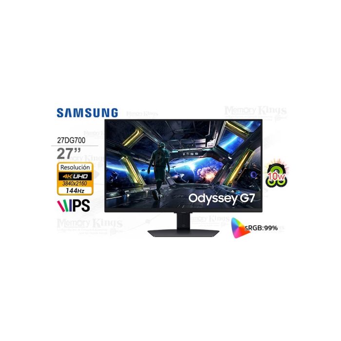 Samsung Odyssey G7 de 27" 4K UHD - Monitor Gamer IPS 144Hz, FreeSync & G-Sync, Negro, Altavoces incluidos