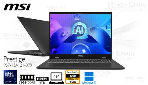 LAPTOP Core Ultra 7 255H MSI Prestige 16 AI Evo 32|1TB|16" OLED, graficos Intel Arc, W11HOME