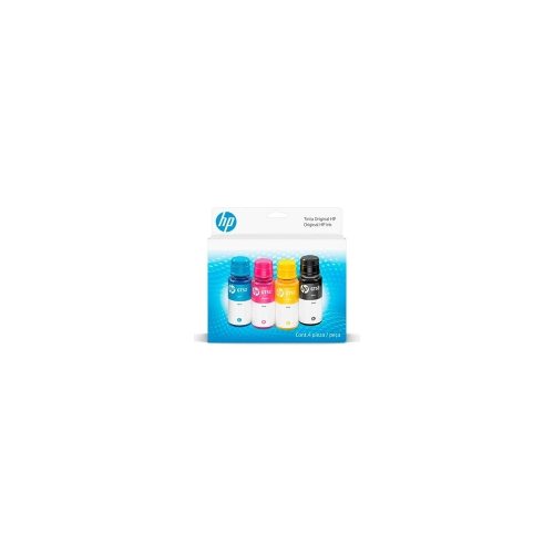 Combo Kit de botellas de tinta HP GT53/GT52, (Pack de 4), Negro, Magenta, Cian, Amarillo