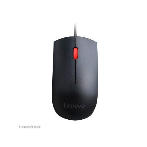 Mouse óptico Lenovo Essential, 1600 dpi, USB, Negro, presentación en caja.