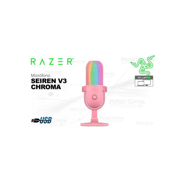 Micrófono Razer Seiren V3 Chroma USB Supercardioide con Sensor Touch y Silencio en Quartz