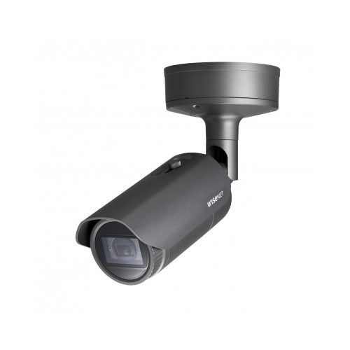 Cámara de red Hanwha Techwin XNO-8082R 6Megapíxel Interior/Exterior HD - Color, Monocromo - Bala - Gris Oscuro - 40m Visión Nocturna - H.265, H.264, MJPEG - 3328 x 1872 - 2.80mm- 8.40mm Zoom Lentes - 3x Óptico - 30fps - CMOS - Montable en poste - IK10 - IP66, IP67
