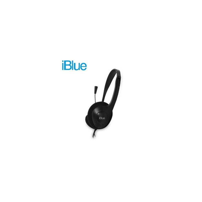 Audífonos IBLUE HS-2001BK con micrófono, conexión 3.5mm, diseño negro y sonido claro.