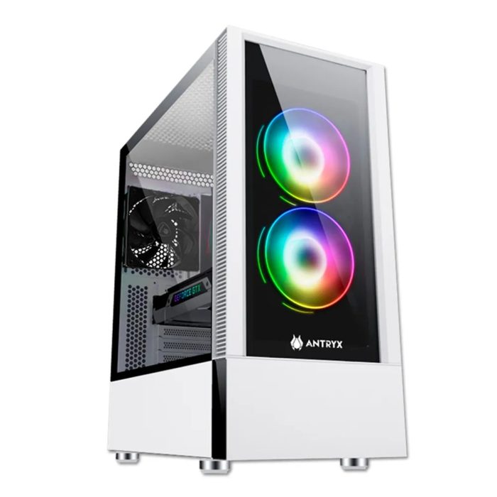 Caja Mid Tower ANTRYX RX-460 ARGB blanca, diseño elegante y iluminación RGB personalizable