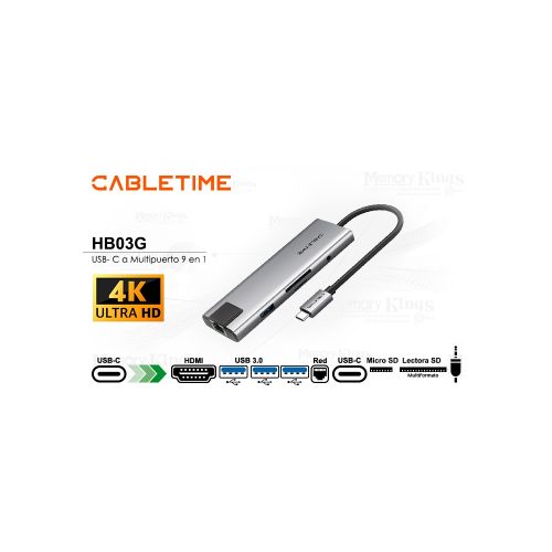 ADAPTADOR HUB CABLETIME HB03G 9in1 USB-C