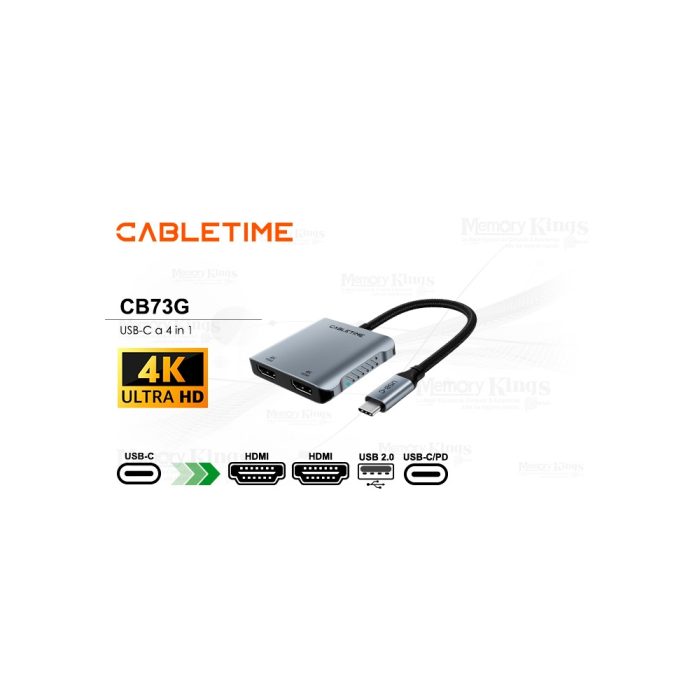 ADAPTADOR USB-C a DUAL HDMI CABLETIME CB73G 4in1
