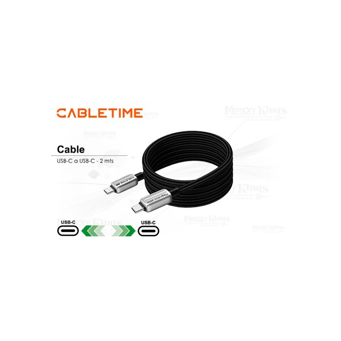 CABLE USB-C a USB-C 2mts CABLETIME CU08L 240W BK