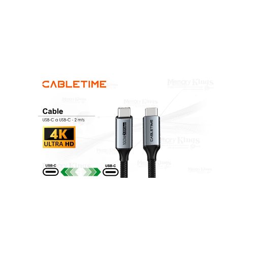 CABLE USB-C a USB-C 2mts CABLETIME CU20L 4K 100W