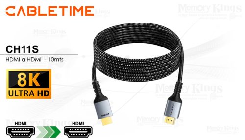 CABLE HDMI a HDMI 10mts CABLETIME CH11S 8K 60HZ