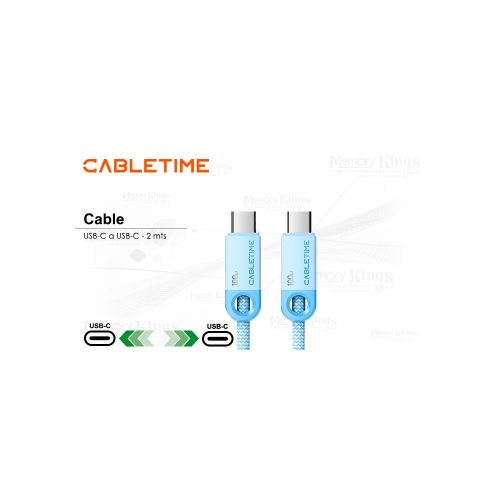 CABLE USB-C a USB-C 2mts CABLETIME CUP0L 100W BLUE