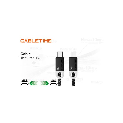 CABLE USB-C a USB-C 2mts CABLETIME CUP4L 60W BLACK