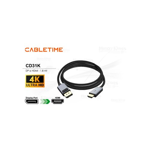 CABLE DP a HDMI 1.8mt CABLETIME CD31K 4K 30HZ