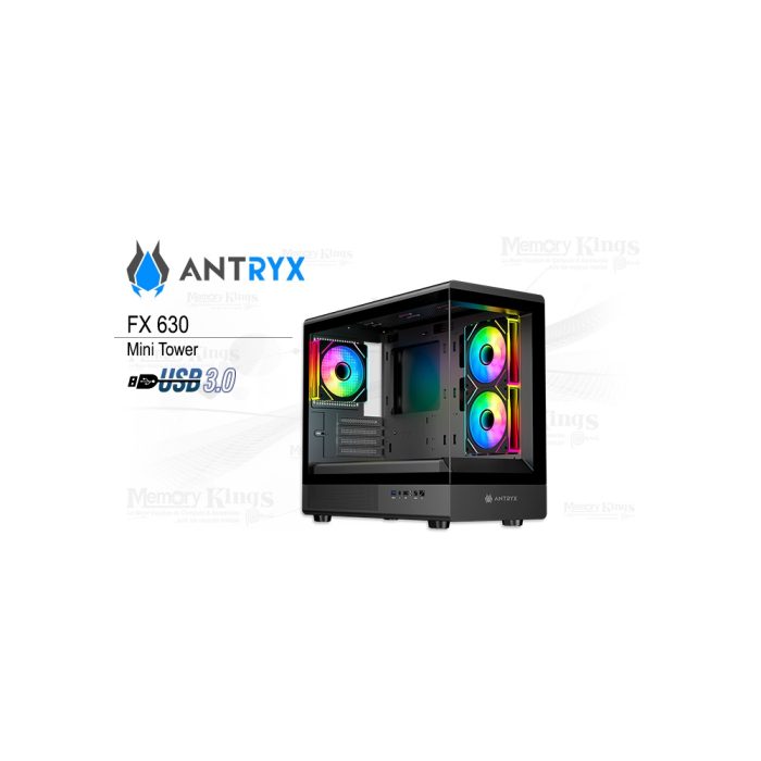 Caja mini torre ANTRYX FX-630M ARGB con 3 ventiladores RGB, diseño compacto en color negro
