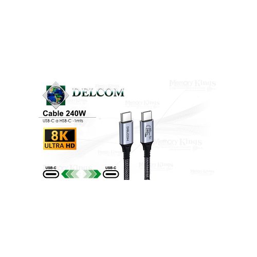 CABLE USB-C A USB-C 1.0mts DELCOM 240W 8k 60Hz