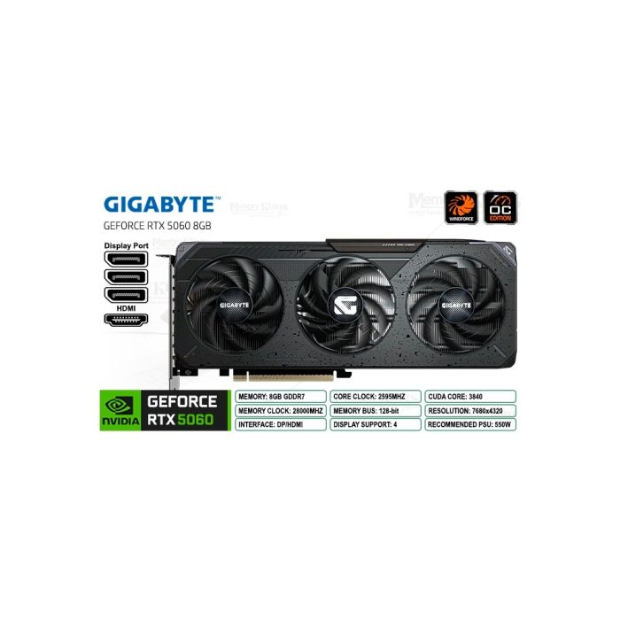 GEFORCE RTX 5060 8GB 128 bit GIGABYTE GAMING OC
