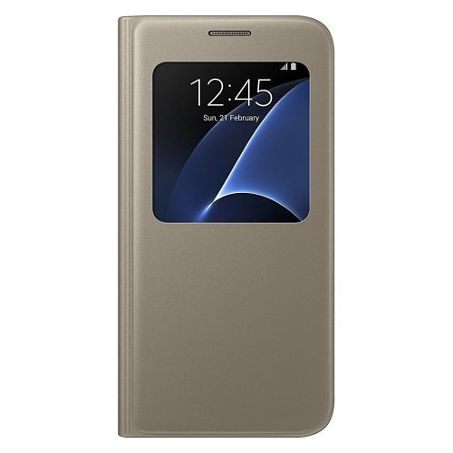 Funda de cuero dorada SAMSUNG Galaxy S7 edge con tapa S-View – Protección elegante y funcional