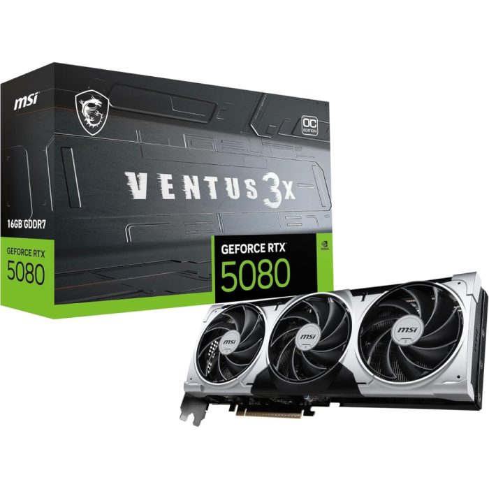 Tarjeta de video MSI RTX 5080 16GB Ventus 3X OC, HDMI y DP, alto rendimiento para gamers y creadores