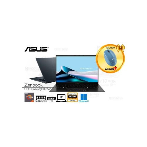 LAPTOP Ryzen AI 7 350 ASUS Zenbook 14 UM3406KA-QD092W 16|1TB|14" grafica Radeon W11HOME