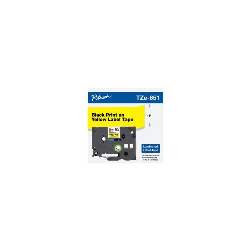 Cinta laminada Brother TZe651 24mm x 8m - Etiquetas negras sobre fondo amarillo, resistente y duradera