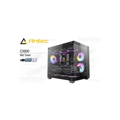 Caja Mid Tower Antec CX800 ARGB con 3 ventiladores LED, color negro, excelente ventilación y diseño elegante