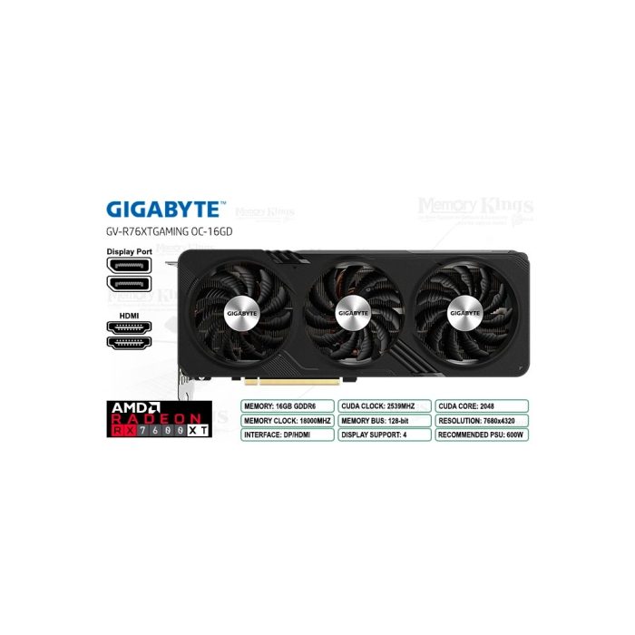 Gigabyte Radeon RX 7600 XT 16GB 128 bit - Tarjeta Gráfica Gaming OC de Alto Rendimiento