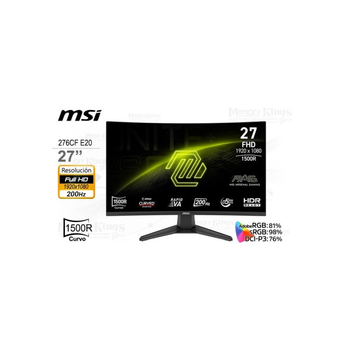 Monitor curvo MSI MAG 276CF de 27" FHD, 200Hz y 0.5ms para gaming inmersivo y ultrarápido