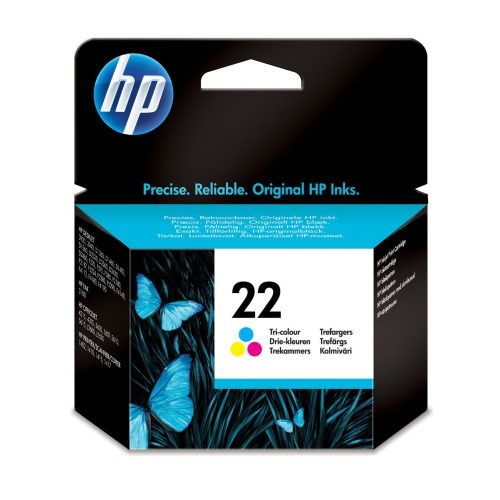 Cartucho de tinta HP 22, 5 ml, colores cian, magenta y amarillo, calidad original para impresoras.