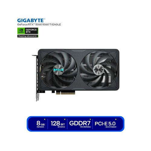 Tarjeta gráfica GIGABYTE GeForce RTX 5060 Eagle OC de 8GB GDDR7, 2617MHz, rendimiento superior.