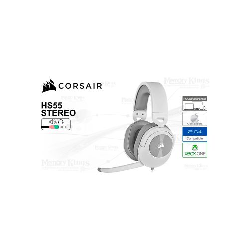 Auriculares gaming Corsair HS55, estéreo, color blanco, sonido envolvente y comodidad premium