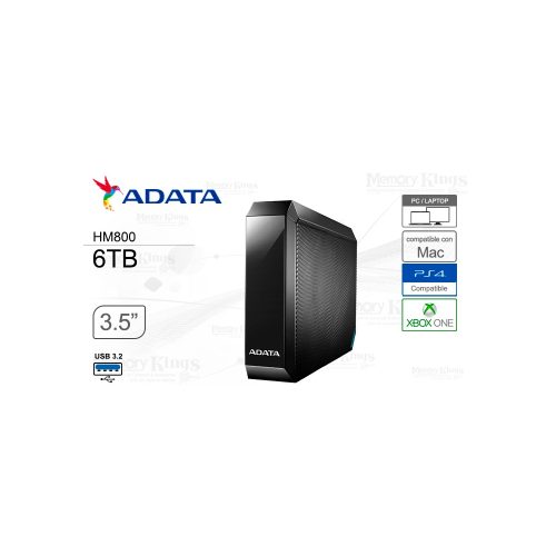 Disco duro externo de 6TB ADATA HM800, USB 3.0, 3.5", color negro, gran capacidad y velocidad