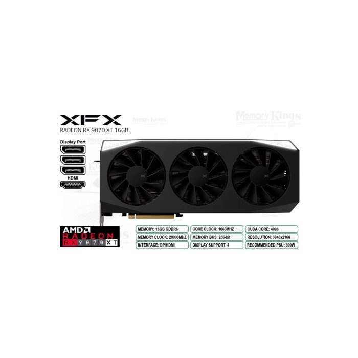 Tarjeta gráfica XFX Radeon RX 9070 XT, 16GB GDDR6, 256 bit, alto rendimiento, ideal para gamers