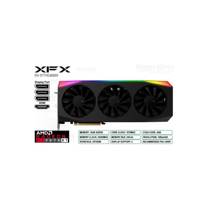 XFX Radeon RX 9070 XT 16GB 256-Bit - Tarjeta Gráfica RGB de Alto Rendimiento para Gaming