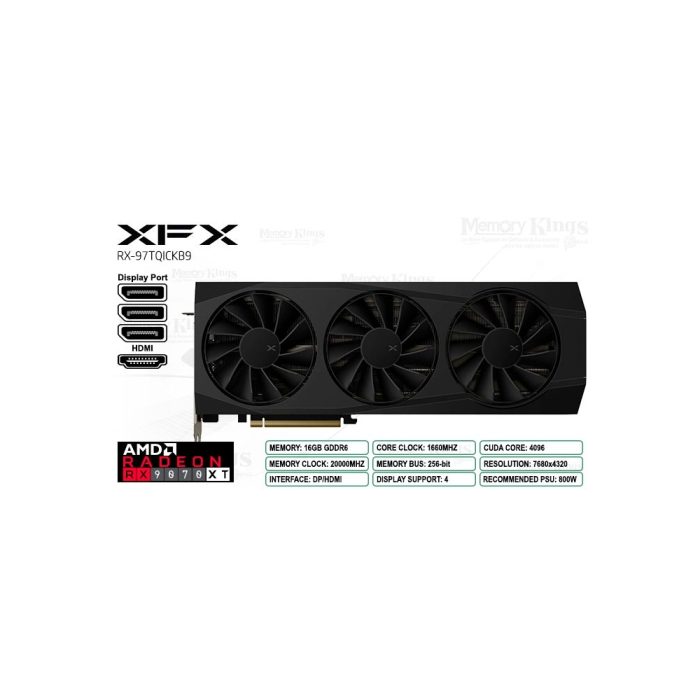 Tarjeta de video XFX Quicksilver AMD Radeon RX 9070XT, 16GB GDDR6, PCIe 5.0 para gaming extremo