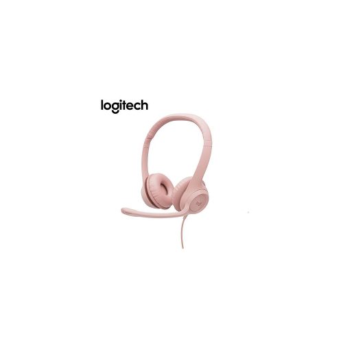 Auriculares Logitech H390 cableados USB-A para PC/Laptop, color rosa, sonido estéreo de alta calidad